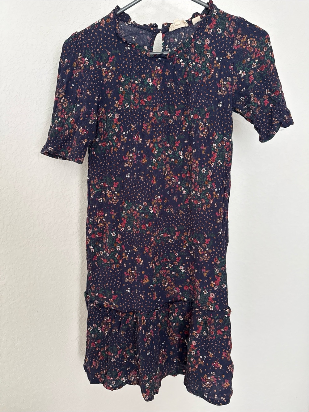 Fat Face Navy Floral Short-Sleeve Mini Dress
